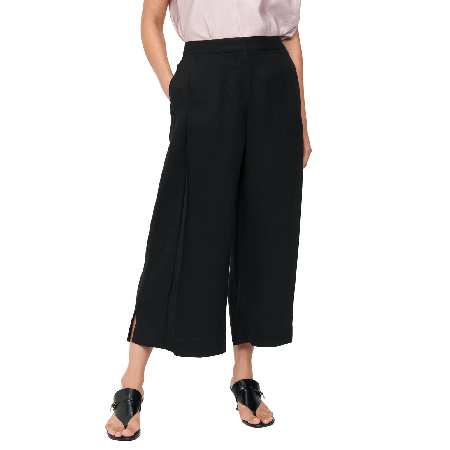 Veronika Maine Viscose Linen Pleat Cropped Pant